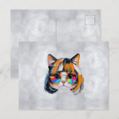 ウィッグとサングラスをかけた猫 (絵画 #2) ポストカード (正面/裏面)