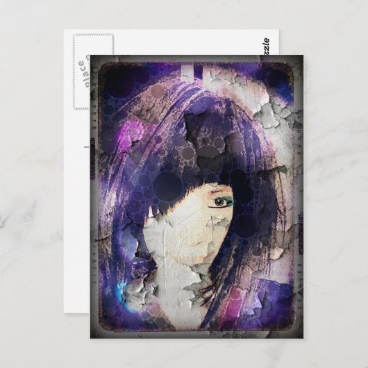 ウィッグ・パープル・ハガキを持っている ポストカード (正面/裏面)