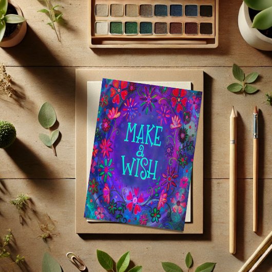 ウィッシュかわいらしパープルフローラ誕生日ハッピー カード