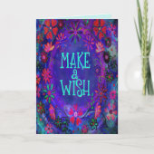 ウィッシュかわいらしパープルフローラ誕生日ハッピー カード (正面)