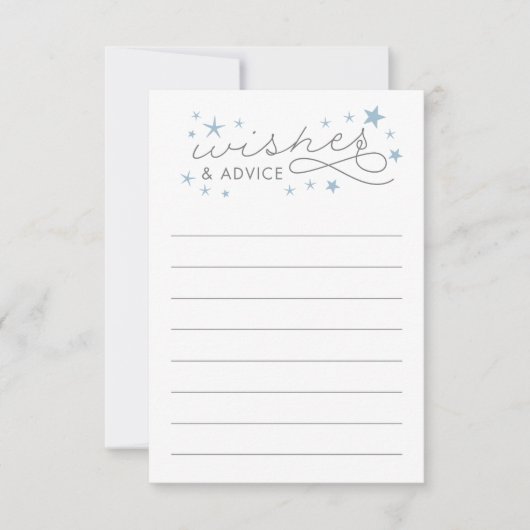 ウィッシュとアドバイススターベビーシャワーゲームカードブルー 招待状 (正面)