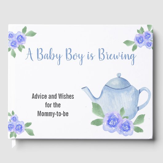 ウィッシュとアドバイスブルーティーポットボーイベビーシャワー ゲストブック (正面)