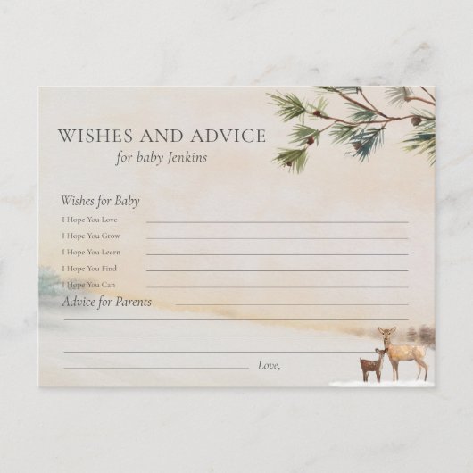 ウィッシュとアドバイス冬の赤ちゃんシャワーカード ポストカード (正面)