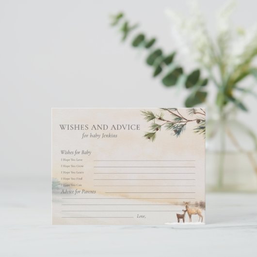 ウィッシュとアドバイス冬の赤ちゃんシャワーカード ポストカード (スタンド正面)