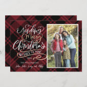 ウィッシュの送信Plaidクリスマスフォトカード 招待状 (正面/裏面)