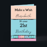 ウィッシュを追加する名前ターコイズ21st birthday カード<br><div class="desc">これは普通の誕生日ではない。こ吹のキャンドルを出し、願いを叶えそう壮大な星をtouchし、世界を征服する準備をする。21歳の誕生日おめでとう。受信者の実際の名前で置き換えるカード内にメッセージを追加して、追加の個人touchを作成！配色：混合/メインカラーターコイズ、ピンクと桃</div>