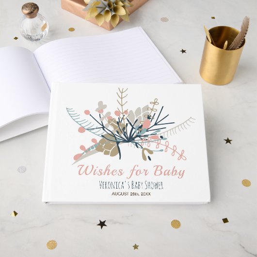 ウィッシュベビーピーチパステルボタニカルベイビーシャワー ゲストブック (正面見開き)