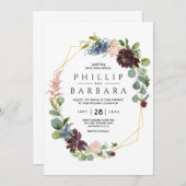 ウィッシュボードブルーウォーターカラーフラワーズ 招待状 (正面/裏面)