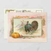 ウィッシュポーンとのヴィンテージの感謝祭トルコ シーズンポストカード (正面/裏面)