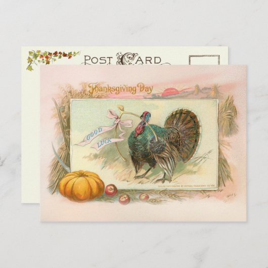 ウィッシュポーンとのヴィンテージの感謝祭トルコ シーズンポストカード (正面/裏面)