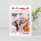 ウィッシュメリークリスマスフォトコラージレッドスタイルカード (スタンド正面)