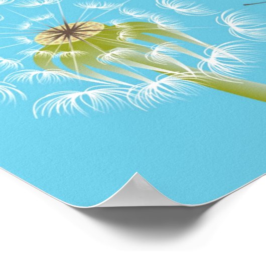 ウィッシュ引用文Dandelionスカイブルーとホワイト ポスター (角)