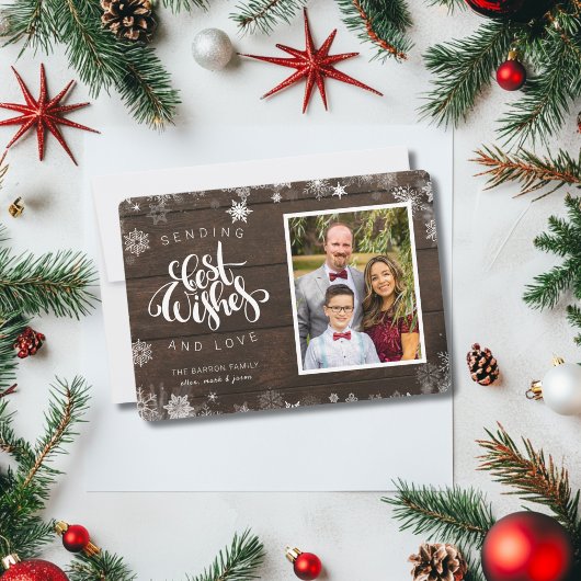 ウィッシュ最高のスを送るScriptフォトウッドスノーフレーク シーズンカード