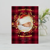 ウィッシュ キス あたたかな 赤いチェック柄 ベビーお知らせ 箔シーズンカード (立ち正面)