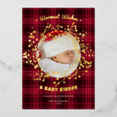 ウィッシュ キス ぬくもり 赤いチェック柄 ベビーお知らせ 箔シーズンカード (正面)