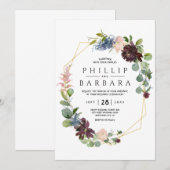 ウィッシュ ボルドー ブルー ウォーターカラー フラワーズ 招待状 (正面/裏面)