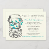 ウィッシングウェルカップルズシャワーターコイズハート 招待状 (正面/裏面)