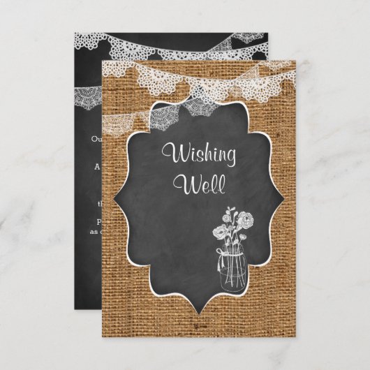 ウィッシング ウェル | メイソンジャー、レース、バーラップ、ブラックボード エンクロージャーカード (正面/裏面)
