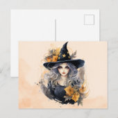 ウィッチかわいらしブラックハットスターズ金ゴールドハロウィン シーズンポストカード (正面/裏面)