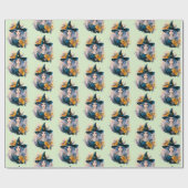 ウィッチかわいらしブラックハットスターパターンハロウィン ラッピングペーパー (フラット)