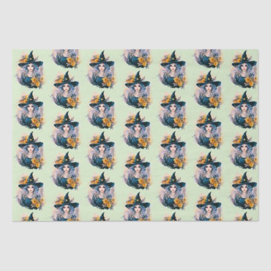 ウィッチかわいらしブラックハットスターパターンハロウィン 薄葉紙 (正面)