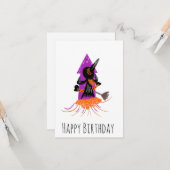 ウィッチが爆竹で大変 Halloween バースデー カード (正面/裏面インサイチュ)