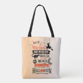 ウィッチはオレンジ色のグラデーショングラデーションハロウィーンに乗って行く トートバッグ (裏面)
