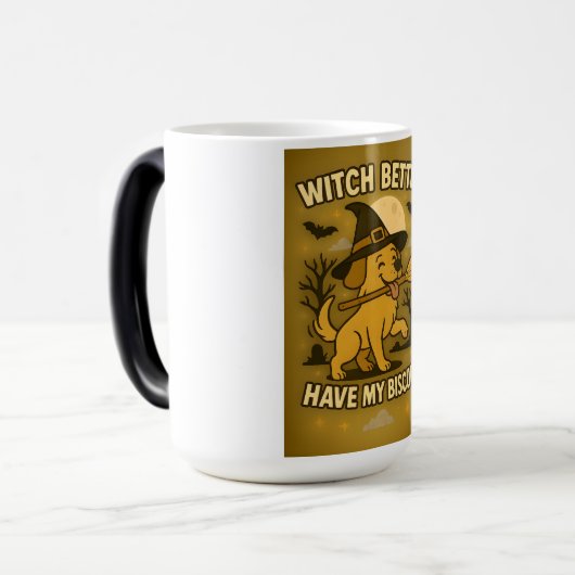 ウィッチは私のビスケットのハロウィーンドグデザインを持っている方が良い モーフィングマグカップ (正面左)