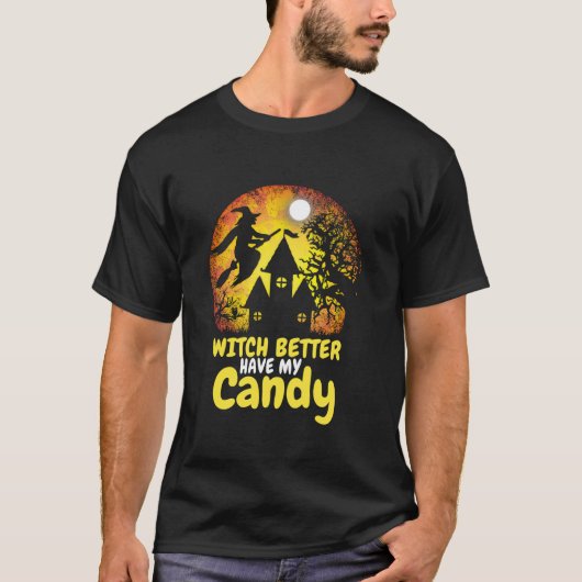 ウィッチより私のキャンディを持クラシックっているハロウィーンヴィンタ Tシャツ (正面)