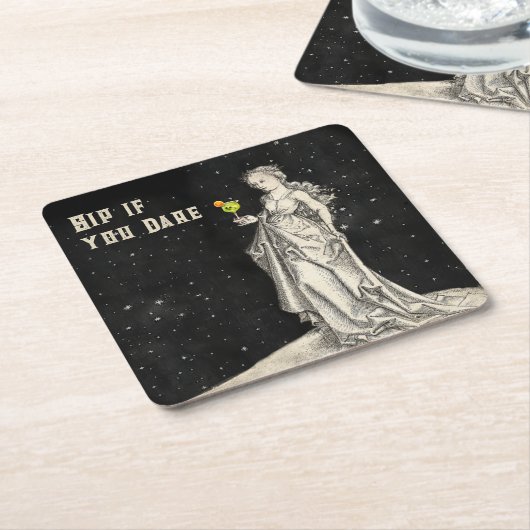 ウィッチをテーマにしたハローウィンパーティカクテルメニュー スクエアペーパーコースター (アングル)