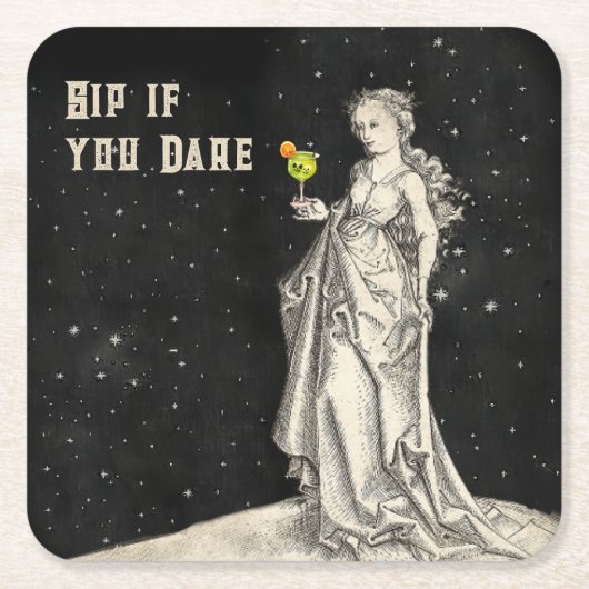 ウィッチをテーマにしたハローウィンパーティカクテルメニュー スクエアペーパーコースター (正面)