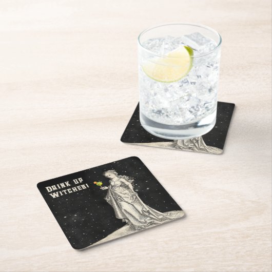 ウィッチをテーマにしたハローウィンパーティカクテルメニュー スクエアペーパーコースター (インサイチュ)