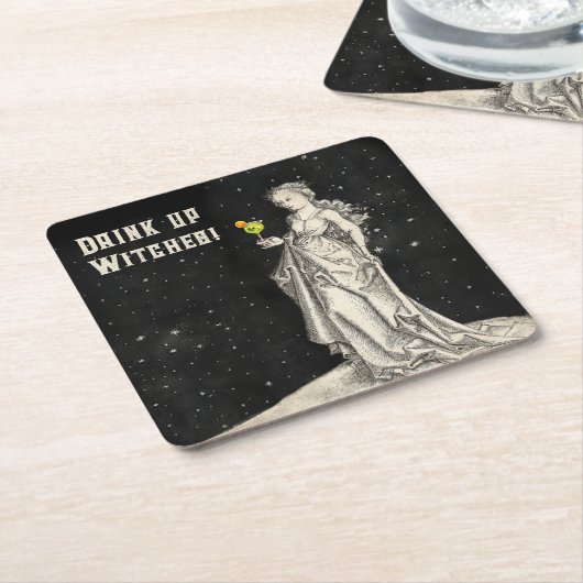 ウィッチをテーマにしたハローウィンパーティカクテルメニュー スクエアペーパーコースター (アングル)