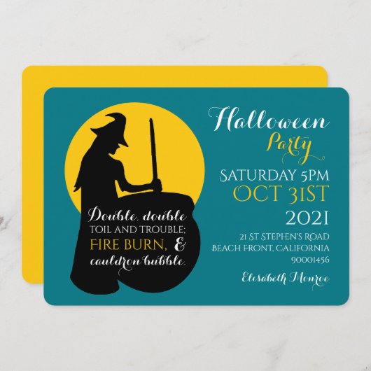 ウィッチアンドムーン魔法スペルパーティの招待状 招待状 (正面/裏面)