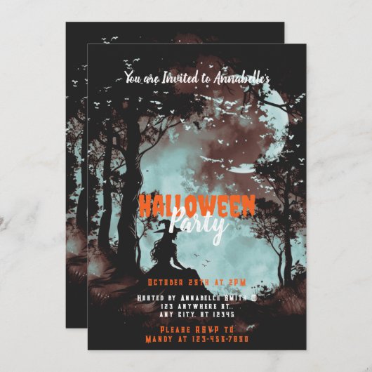 ウィッチインザウッズムーンこうもりハローウィンパーティ 招待状 (正面/裏面)