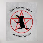 ウィッチウィッカ信者シンボルブラックキャットペンタグラムグレー ポスター (正面)