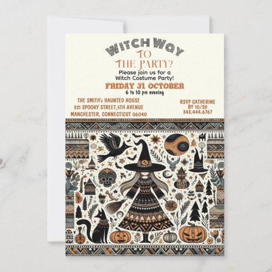 ウィッチウェイノルディックボヘミアンハロウィーンの衣装パーティー 招待状 (正面)