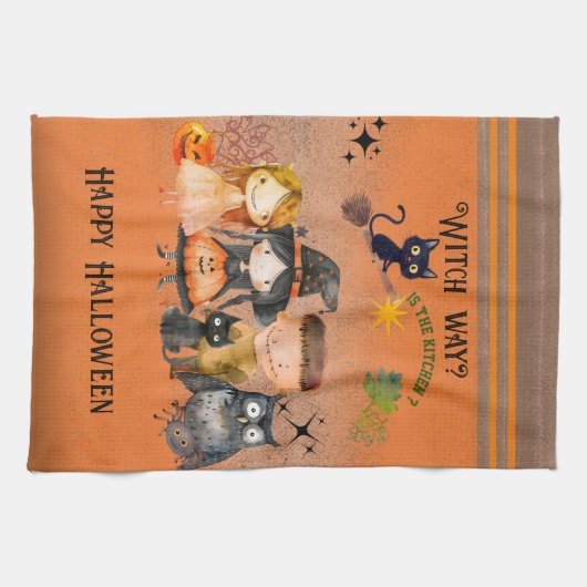 ウィッチウェイハロウィーンオレンジ キッチンタオル (横)