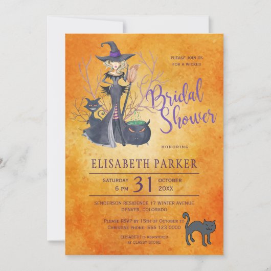 ウィッチウォーターカラーハロウィーンブライダルシャワーパーティー 招待状 (正面)