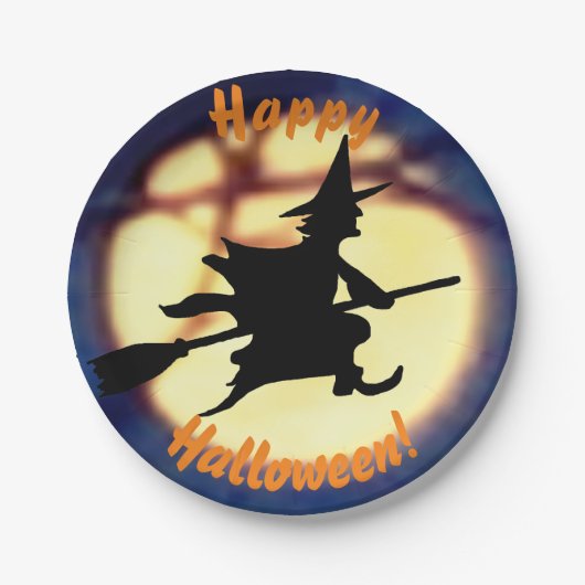 ウィッチオーバームーンハロウィーン紙プレート ペーパープレート (正面)