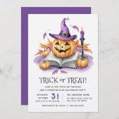 ウィッチカボンプキンウォーターカラーハローウィンパーティ 招待状 (正面/裏面)