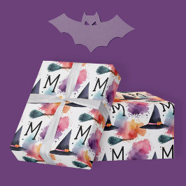 ウィッチカラフルハットブロムスティックハロウィーンの水色 ラッピングペーパー