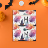 ウィッチカラフルハットブロムスティックハロウィーンの水色 ラッピングペーパー