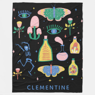 ウィッチカラフルー魔法ポーションパーソナライズされたブラック フリースブランケット