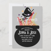 ウィッチカルドロン不気味ハロウィーンの衣装パーティーグレー 招待状 (正面)