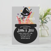 ウィッチカルドロン不気味ハロウィーンの衣装パーティーグレー 招待状 (スタンド正面)