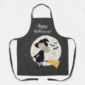 ウィッチガール飛んでいるアンドハッピーハローウィン文字 エプロン (正面)