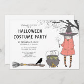 ウィッチキッズハロウィーンの衣装パーティの招待状 招待状 (正面/裏面)