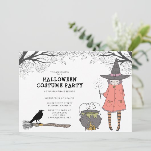ウィッチキッズハロウィーンの衣装パーティの招待状 招待状 (スタンド正面)