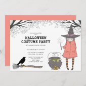 ウィッチキッズハロウィーンの衣装パーティの招待状 招待状 (正面/裏面)